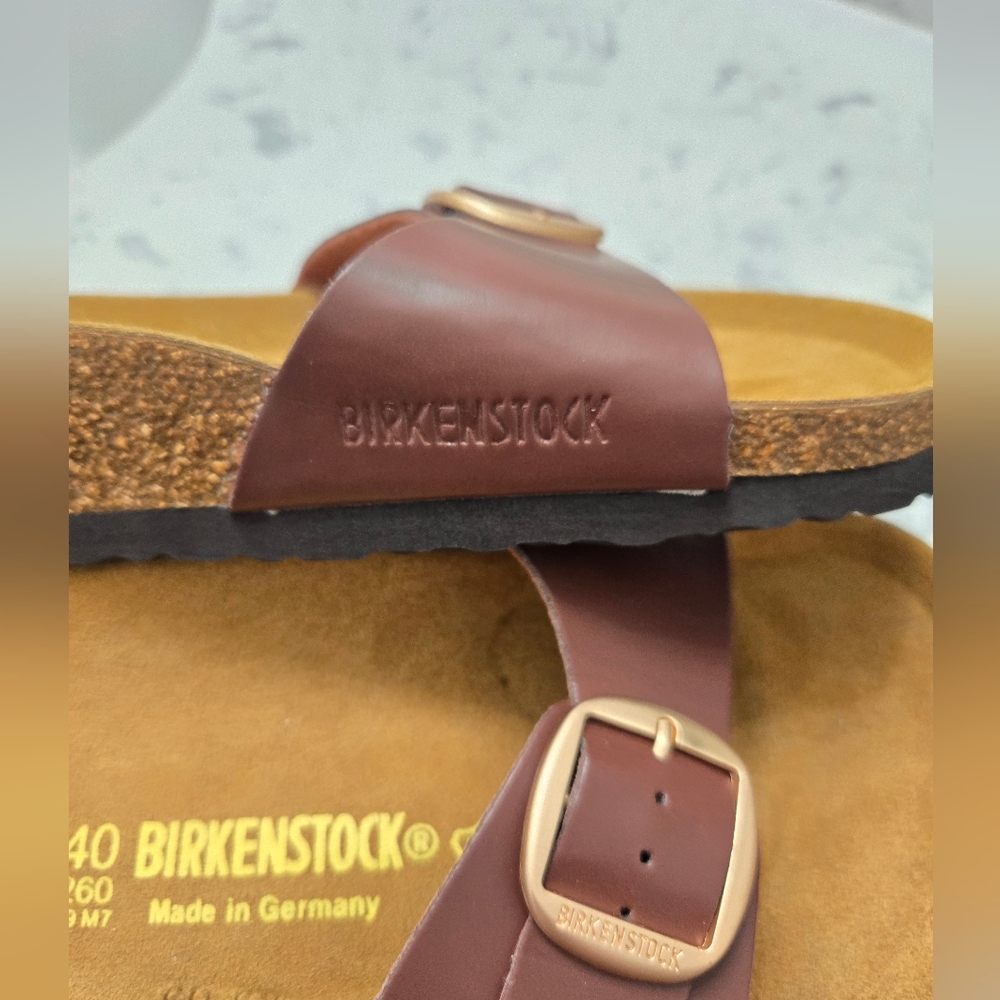 BIRKENSTOCK Slide Sandals with Gold Buckle - Picture 4 of 7